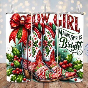 Cowgirl Christmas Boots 20oz Tumbler, Western Holiday Boot Cup